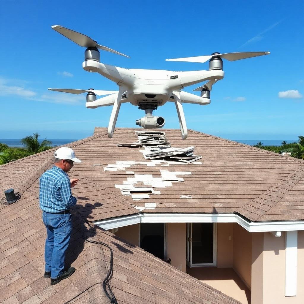 Drone roof inspection documenting storm damage in Northwest Florida
